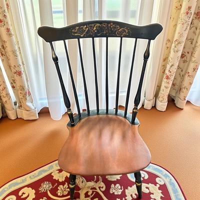 Sale Photo Thumbnail #216: Pair L. Hitchcock Dining Chairs Black and Tan with Gold leaf Stenciling
