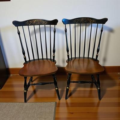Sale Photo Thumbnail #217: Pair L. Hitchcock Dining Chairs Black and Tan with Gold leaf Stenciling