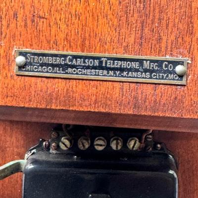 ANTIQUE STROMBERG-CARLSON OAK WOOD DOUBLE BOX WALL CRANK TELEPHONE