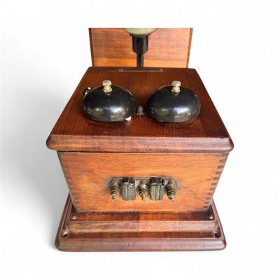 ANTIQUE STROMBERG-CARLSON OAK WOOD DOUBLE BOX WALL CRANK TELEPHONE
