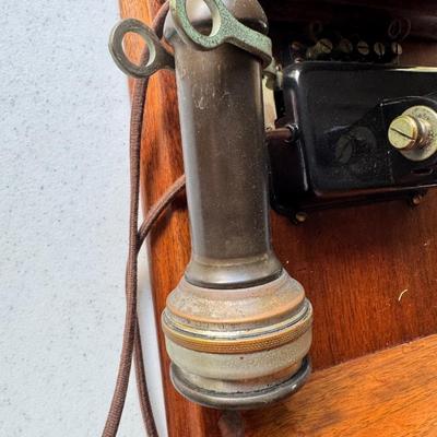 ANTIQUE STROMBERG-CARLSON OAK WOOD DOUBLE BOX WALL CRANK TELEPHONE