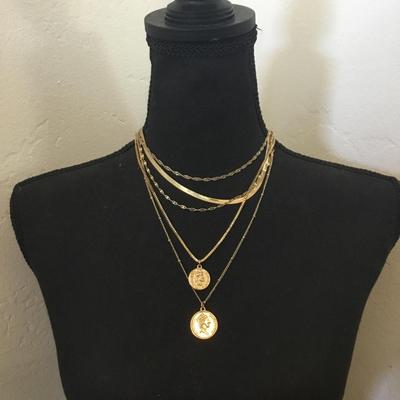 Very nice gold tone, multi layered coin, statement, necklace