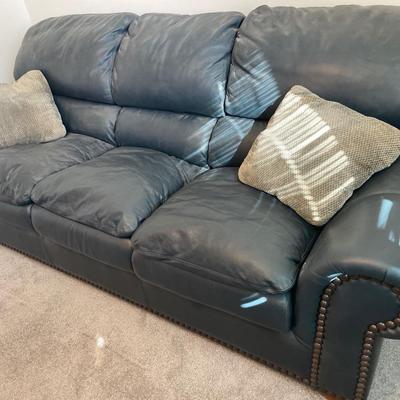Blue leather studded sofa sleeper