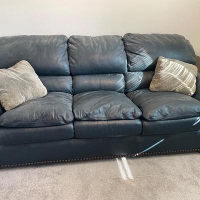 Blue leather studded sofa sleeper
