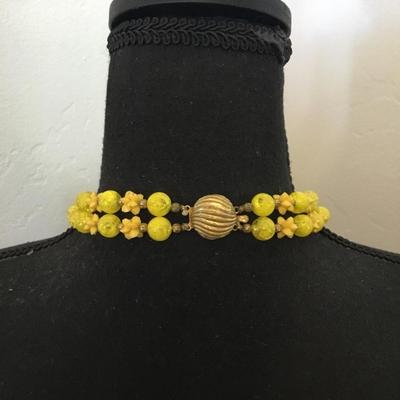 Vintage 50s Yellow bead, double strand statement, necklace