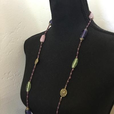 Beautiful vintage, chunky gemstone and glass bead. Long necklace