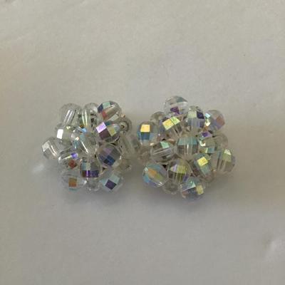 Vintage Aurora Borealis crystal bead cluster clip on earrings