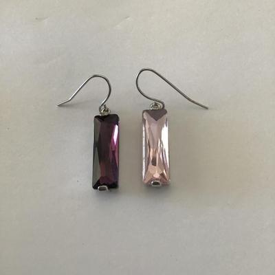 Pink/Purple crystal rectangle drop earrings