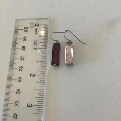 Pink/Purple crystal rectangle drop earrings