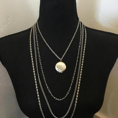 Beautiful, vintage, silver toned, multistrand chain locket statement necklace