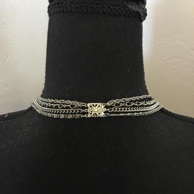 Beautiful, vintage, silver toned, multistrand chain locket statement necklace