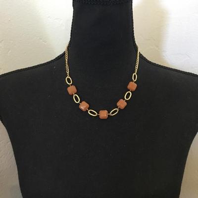 Beautiful vintage Square stone bead & satin gold, toned necklace