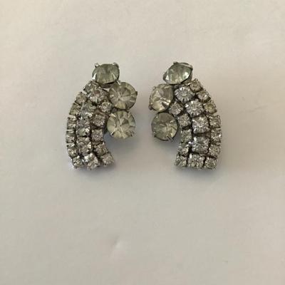 Silver tone rhinestone clip on earrings
