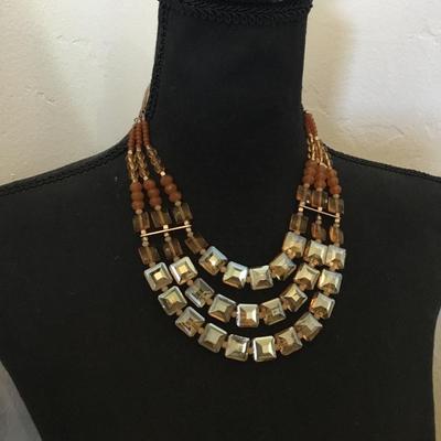 Light apricot glass, bead statement, necklace