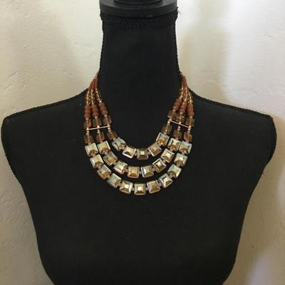Light apricot glass, bead statement, necklace