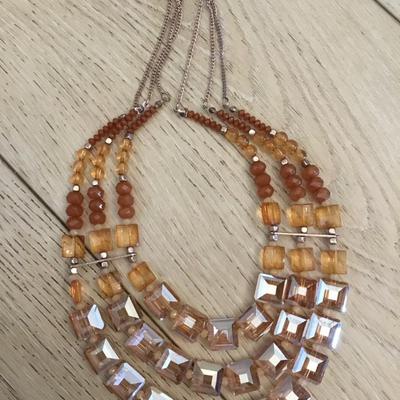Light apricot glass, bead statement, necklace