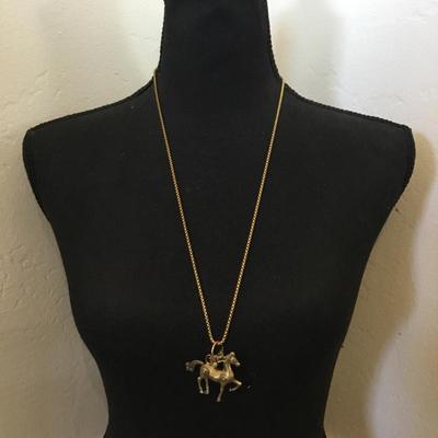 Cool gold tone damascene Horse rider pendant, chain necklace. Very nice quality.