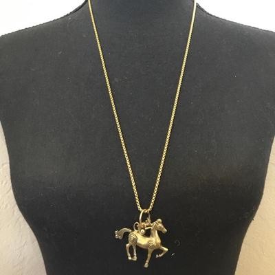 Cool gold tone damascene Horse rider pendant, chain necklace. Very nice quality.