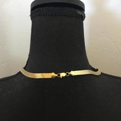 Vintage very nice flat thick gold tone, chain long necklace