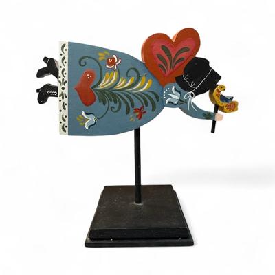 Sale Photo Thumbnail #239: Folk Art Wooden Sculpture Mounted on a Wooden Stand.  Dated 1983