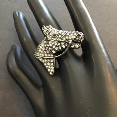 Sale Photo Thumbnail #8: Very cute horse head with clear rhinestone’s stretchy ring. Please see attached photos.