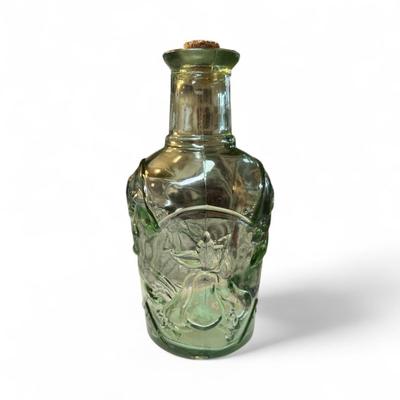 Sale Photo Thumbnail #256: Vintage Libby Orchard 3D Embossed Fruit Green Glass Bottle Decanter with cork