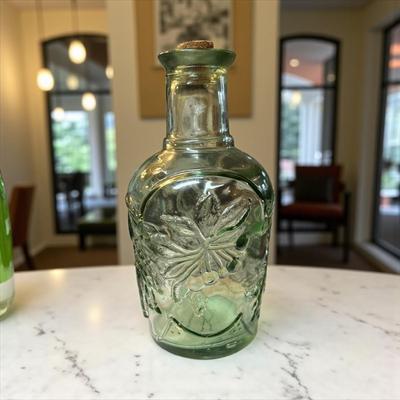 Sale Photo Thumbnail #258: Vintage Libby Orchard 3D Embossed Fruit Green Glass Bottle Decanter with cork