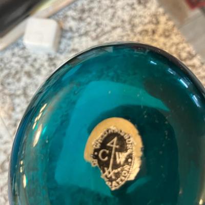 Sale Photo Thumbnail #261: Blenko Colonial Williamsburg CW-12 Hand Blown Glass Wine Bottle Peacock Blue