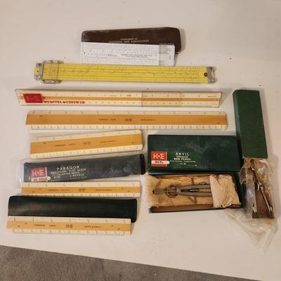 Lot of Slide Rules K&E Keuffel & Esser Drafting Ruler 1410P 1415P 1420P 563242 Tools Paragon Anvil Bow Pencil Pavement Rate Slide...