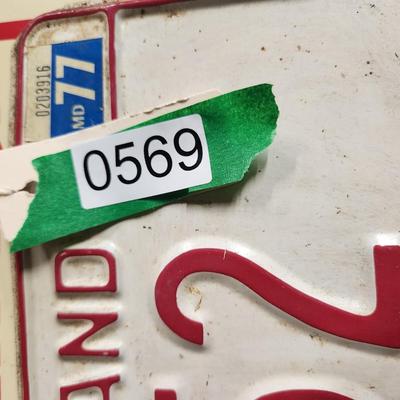 Vintage Pair Red Maryland Historic License Plates 9352