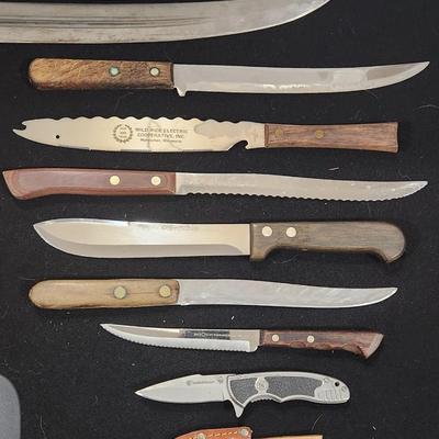 Sale Photo Thumbnail #31: Retro Knife Pocket Knife Dagger Kitchen lot Gerber Bear Grylls Folding Scout Knife & many more

Will receive all items pictured as is.