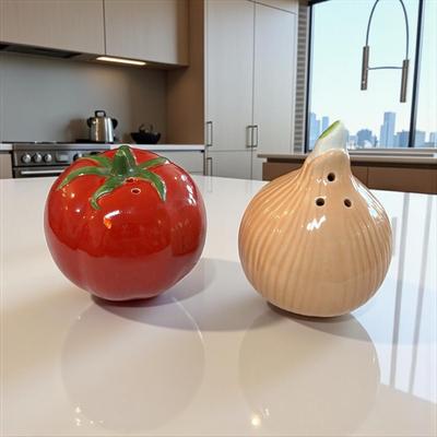 Sale Photo Thumbnail #279: Vintage Tomato and Onion Salt and Pepper Shaker Set