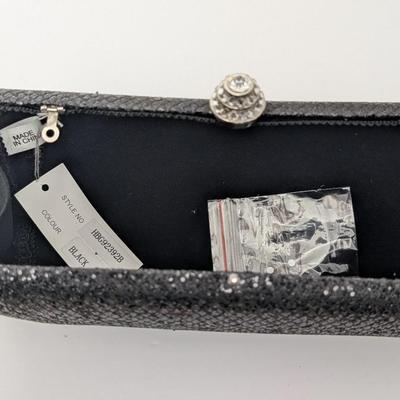 Black Sparkle Evening Clutch Purse with Rhinestone Clasp
