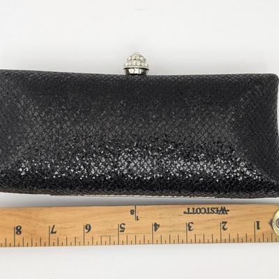 Black Sparkle Evening Clutch Purse with Rhinestone Clasp