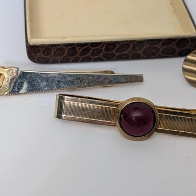 Vintage Swank Men’s Jewelry Set with Box Tie Clip Cufflinks and Saw Tie Bar