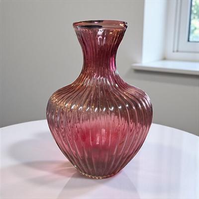 Sale Photo Thumbnail #318: Vintage Pilgrim Glass Company Cranberry Glass Ribbed Vase