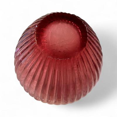 Sale Photo Thumbnail #317: Vintage Pilgrim Glass Company Cranberry Glass Ribbed Vase