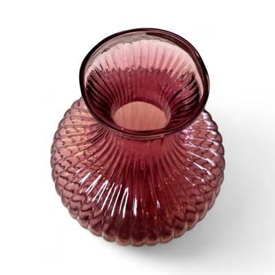 Sale Photo Thumbnail #316: Vintage Pilgrim Glass Company Cranberry Glass Ribbed Vase