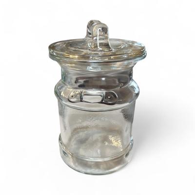 Sale Photo Thumbnail #322: L.E. Smith Milk Can Shaped Clear Glass Cookie Jar or Canister    Approximately 9.5" Tall