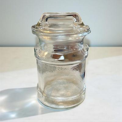 Sale Photo Thumbnail #323: L.E. Smith Milk Can Shaped Clear Glass Cookie Jar or Canister    Approximately 9.5" Tall