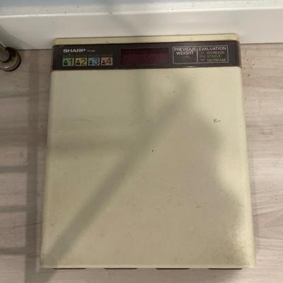 Radio on silver and glass storage with Sharp scale