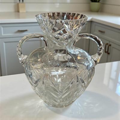 Sale Photo Thumbnail #325: Cut Glass Pattern Double Handle Pitcher.   Approximately 8.5" Tall