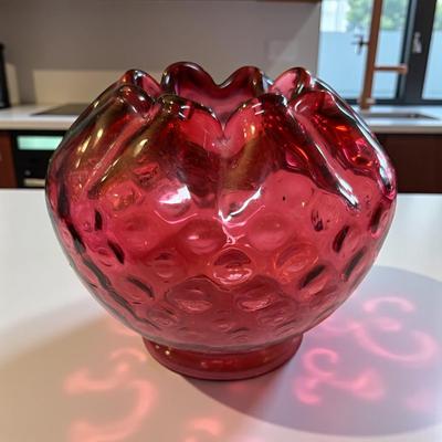 Sale Photo Thumbnail #331: Fenton Cranberry Glass Rose Bowl.   No Manufacturing mark
