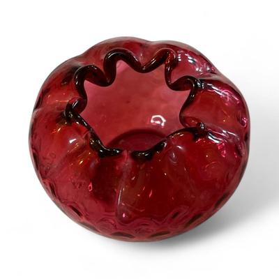 Sale Photo Thumbnail #330: Fenton Cranberry Glass Rose Bowl.   No Manufacturing mark