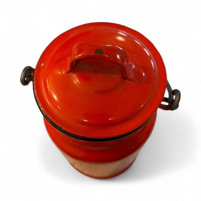 Sale Photo Thumbnail #338: Vintage Mini Red Milk Jug With Lid and Handle.   Made in Poland
Approximately 8.5" Tall