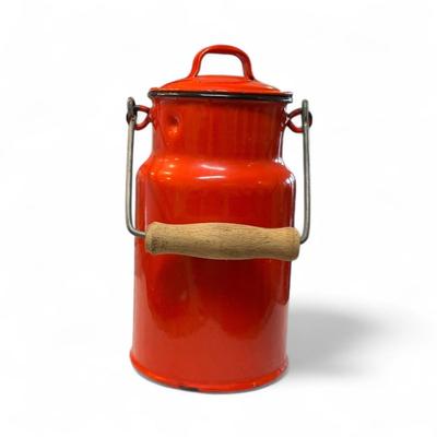 Sale Photo Thumbnail #340: Vintage Mini Red Milk Jug With Lid and Handle.   Made in Poland
Approximately 8.5" Tall