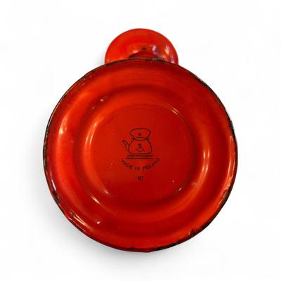 Sale Photo Thumbnail #339: Vintage Mini Red Milk Jug With Lid and Handle.   Made in Poland
Approximately 8.5" Tall
