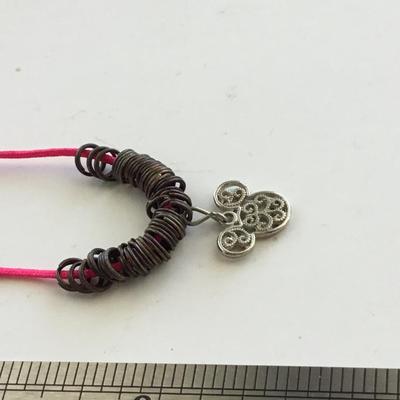 Mouse head charm pink cord type necklace
