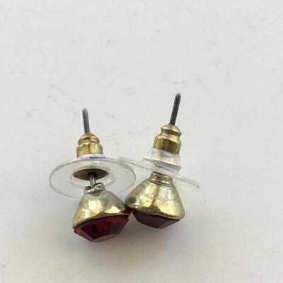 Gold tone red stud earrings
