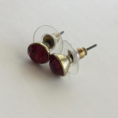 Gold tone red stud earrings